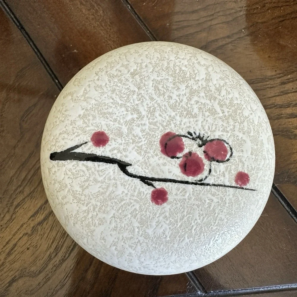 Vintage Ardco Ginger Jar 5.5 Inch Lid Asian Black Red Cherry Blossom Japan EUC